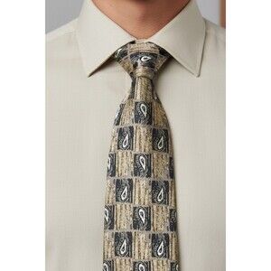 Vtg JZ Richards Silk Necktie Handmade Black Tan Gray Paisley Square 59"x3.75"